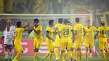 El Borussia Dortmund celebra un tanto de Pierre-Emerick Aubameyang