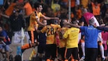 APOEL players celebrate a qualifying goal