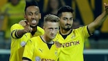 Marco Reus (centre) enjoys scoring the opening goal in Dortmund's last game against Austrian opponents