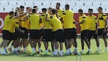 Sevilla players train on Monday