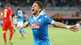 Dries Mertens after scoring Napoli's third against Club Brugge