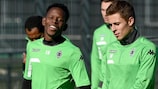 Ibrahima Traoré and Thorgan Hazard in training ahead of the City game