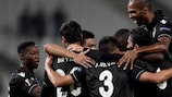 O Sporting festeja o golo apontado ao Beşiktaş na segunda jornada