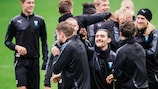 Malmö players enjoy a spot of light relief during training on Tuesday