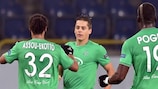 Romain Hamouma is congratulated after scoring for St-Étienne