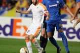 Asteras midfielder Matias Iglesias (right) tracks APOEL's George Efrem on matchday three