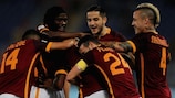 Maicon is congratulated after doubling Roma's lead at home to Udinese