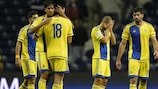 Jogadores do Maccabi após a derrota por 2-0 em casa do Porto