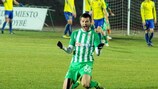 Žalgiris midfielder Mantas Kuklys celebrates his team's goal against Atlantas