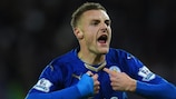 Jamie Vardy celebrates after scoring the opening goal against United
