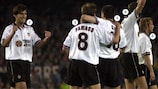 Valencia celebrate beating Barcelona to reach the 2000 UEFA Champions League final