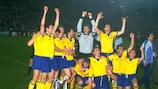 La Juventus fête sa victoire dans la Coupe des coupes 1984, à Bâle