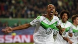 Naldo celebrates one of his two matchday six goals against Manchester United