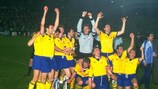 Juventus feiert nach dem Endspiel 1984 in Basel