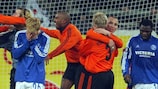 Shakhtar celebrate scoring against Schalke during their 2004/05 round of 32 tie