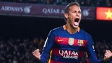 Neymar celebrates after his goal against Espanyol