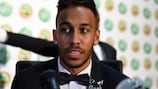 Pierre-Emerick Aubameyang after receiving the CAF African Player of the Year award