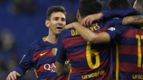 Lionel Messi congratulates Munir El Haddadi after his first goal