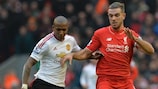 United's Ashley Young up against Liverpool's Jordan Henderson