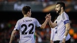 Santi Mina fue el gran protagonista en la goleada del Valencia ante el Rapid en la ida