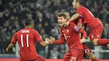 Thomas Müller fête son ouverture du score sur la pelouse de la Juventus