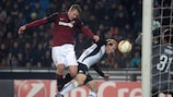 Sparta's Lukáš Juliš rises to head in the only goal of the first leg