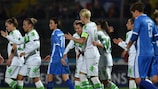 Nilla Fischer (wearing armband) celebrates Wolfsburg's last-eight elimination of Brescia