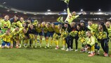 Schweden feiert nach seinem Triumph bei einem Olympischen Qualifikationsturnier im März mit den Niederlanden, der Schweiz und Norwegen