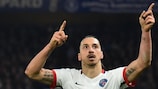 Zlatan Ibrahimović celebrates his goal against Chelsea