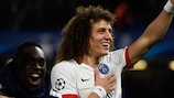 David Luiz celebrates after PSG's victory over Chelsea in last season's UEFA Champions League round of 16