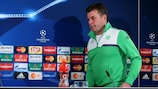 Dieter Hecking arrives to speak to the media on Tuesday