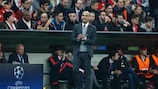 Josep Guardiola applauds during Bayern's win against Benfica