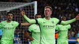 Kevin De Bruyne celebrates after scoring his second goal in Europe this season