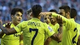 El Villarreal celebra su primer tanto en Mestalla