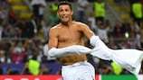 Cristiano Ronaldo celebrates scoring the winning penalty in the final