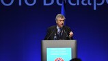 Ángel María Villar Llona addresses the 40th Ordinary UEFA Congress in Budapest