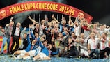 O Rudar Pljevlja festeja a conquista da Taça do Montenegro de 2016