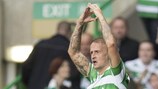 Leigh Griffiths celebrates after doubling Celtic's lead against Lincoln