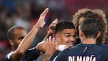 La joie des joueurs parisiens sur leur troisième but, inscrit pas Hatem Ben Arfa