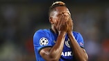 José Izquierdo shows his dismay during Brugge's loss to Leicester