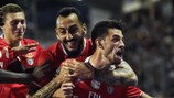 Pizzi festeja após marcar o segundo golo do Benfica em Chaves