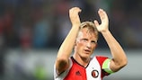 Dirk Kuyt applauds fans at the De Kuip after Feyenoord's matchday one win against United