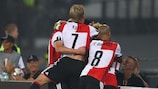 Feyenoord celebrate Tonny Trindade's goal against United