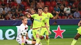 Alan Dzagoev (second left) brings CSKA back into the game at Leverkusen on matchday one