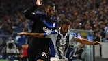 Miguel Layún tries to hold off København's Youssef Toutouh during the clubs' 1-1 draw in Porto