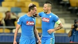 Arkadiusz Milik celebrates scoring for Napoli at Dynamo on matchday one last year