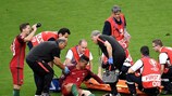 Cristiano Ronaldo of Portugal receiving treatment during the UEFA EURO 2016 final against France