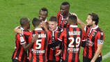 Jean Michel Seri (third left) was among the scorers for Nice against Lyon