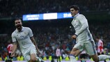 Álvaro Morata del Real Madrid festeggia il gol-vittoria nella sfida contro l'Athletic Bilbao