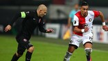 Zorya captain Mykyta Kamenyuka chases Feyenoord's Bilal Başaçıkoğlu
